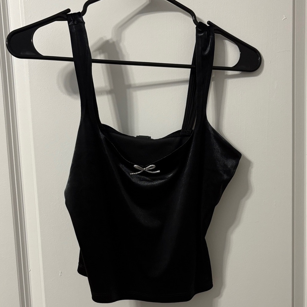 NWT Black Suede Tank Top with Bow Detail